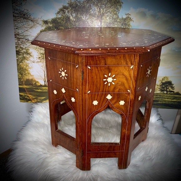 Indian Side Table with Bone Inlay - Picture 1 of 11